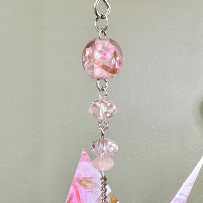 Origami Ornament #2433 - Medium Crane with Glass Heart Bead