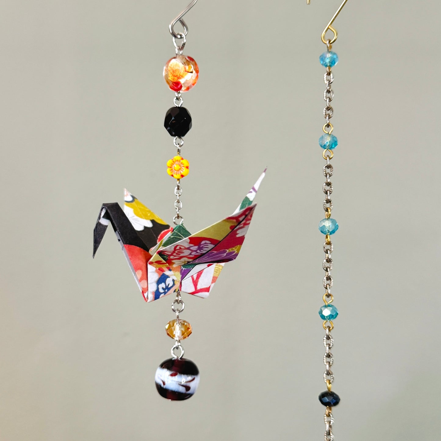 Origami Ornament #2434 - Medium Crane with Glass Beads
