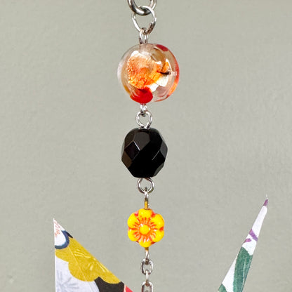 Origami Ornament #2434 - Medium Crane with Glass Beads
