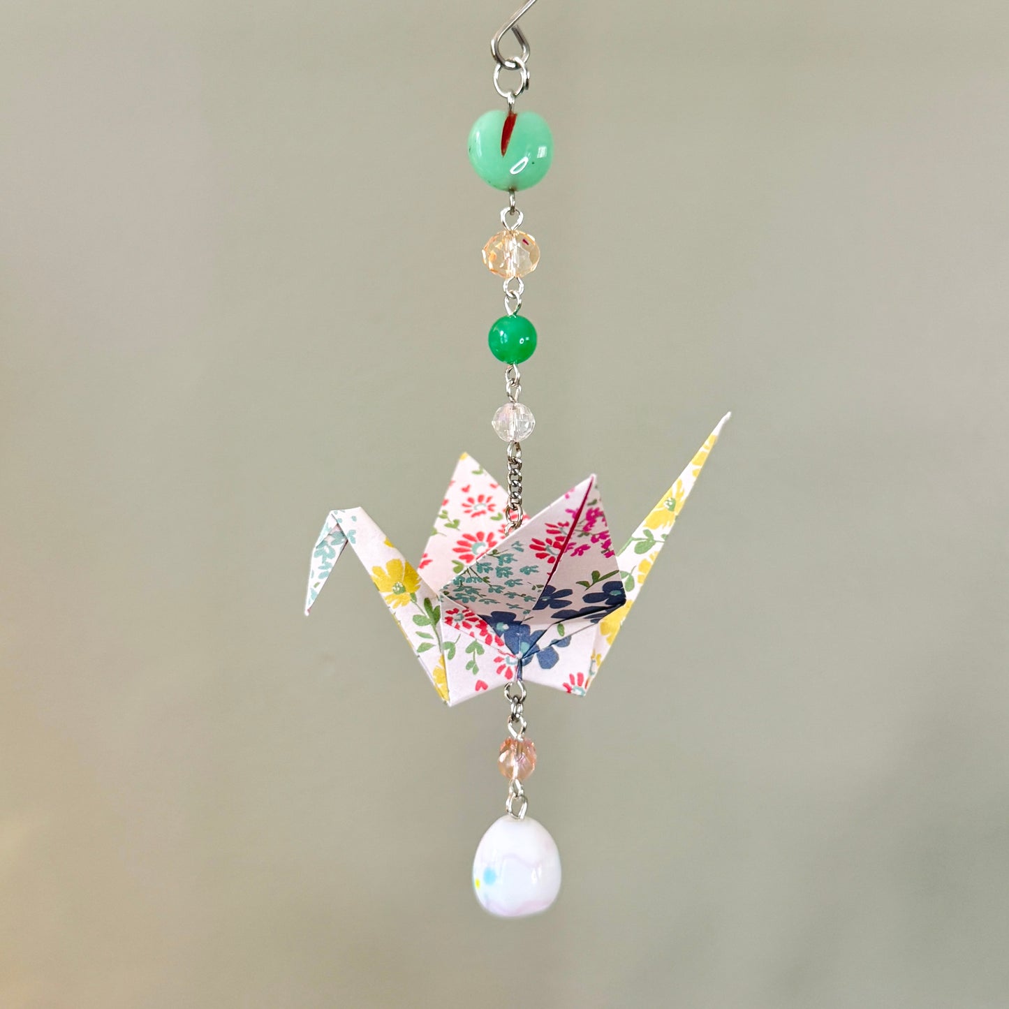 Origami Ornament #2435 - Medium Crane with Glass Beads