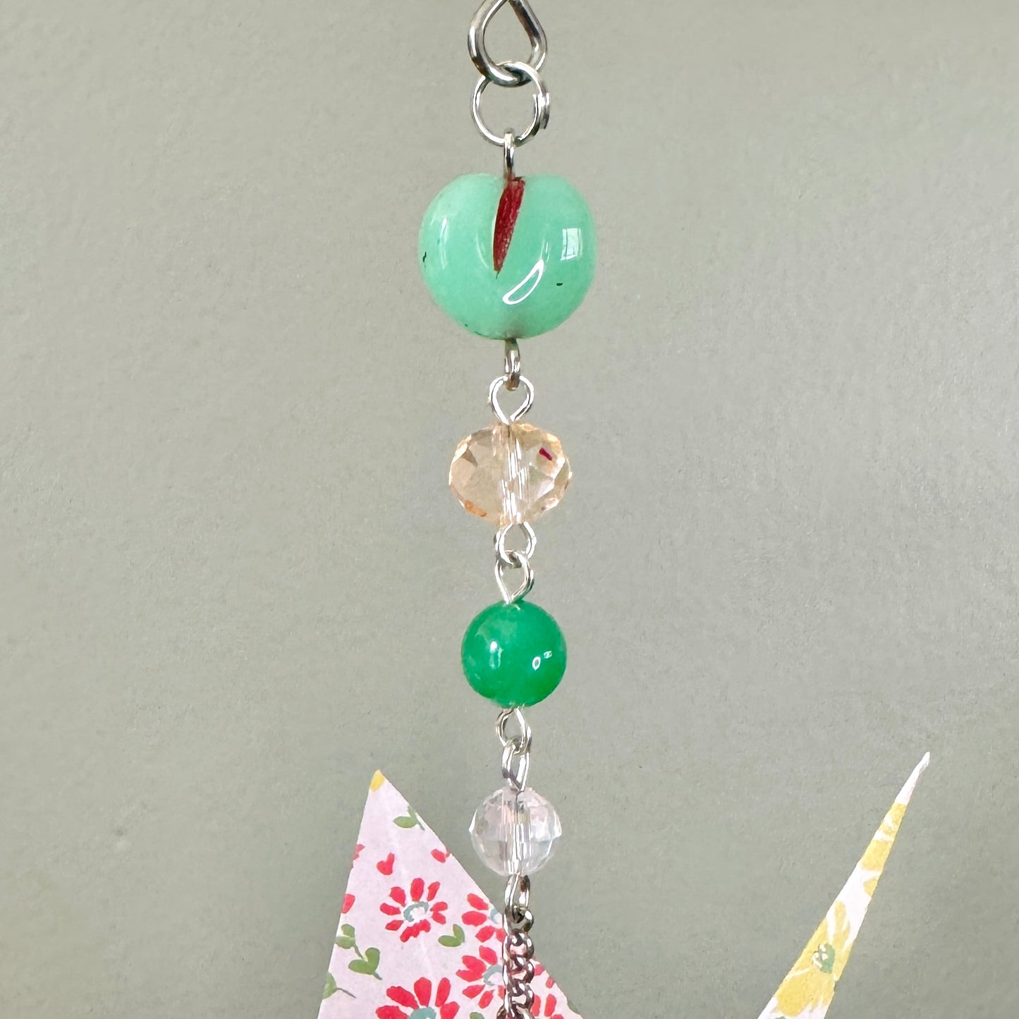 Origami Ornament #2435 - Medium Crane with Glass Beads