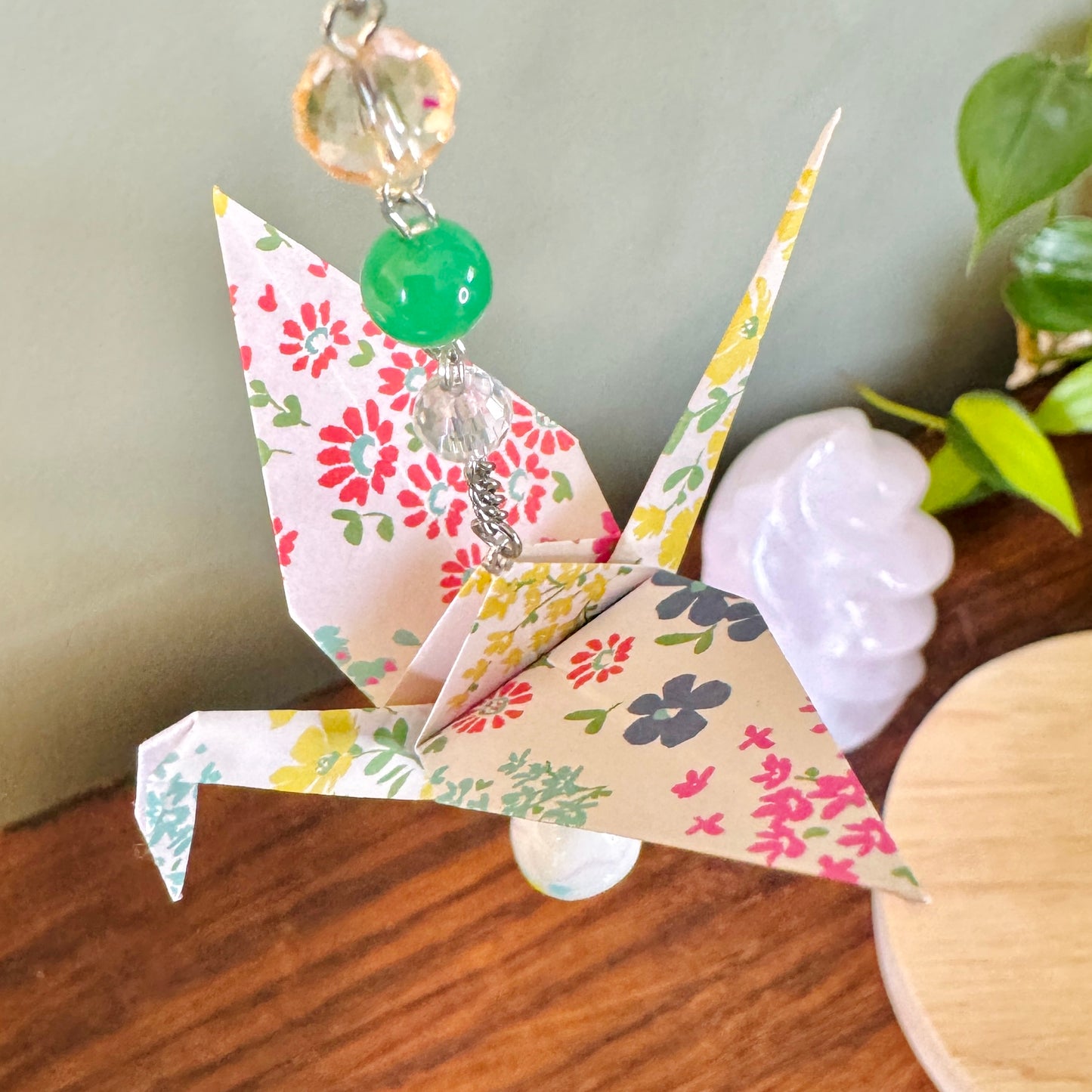 Origami Ornament #2435 - Medium Crane with Glass Beads