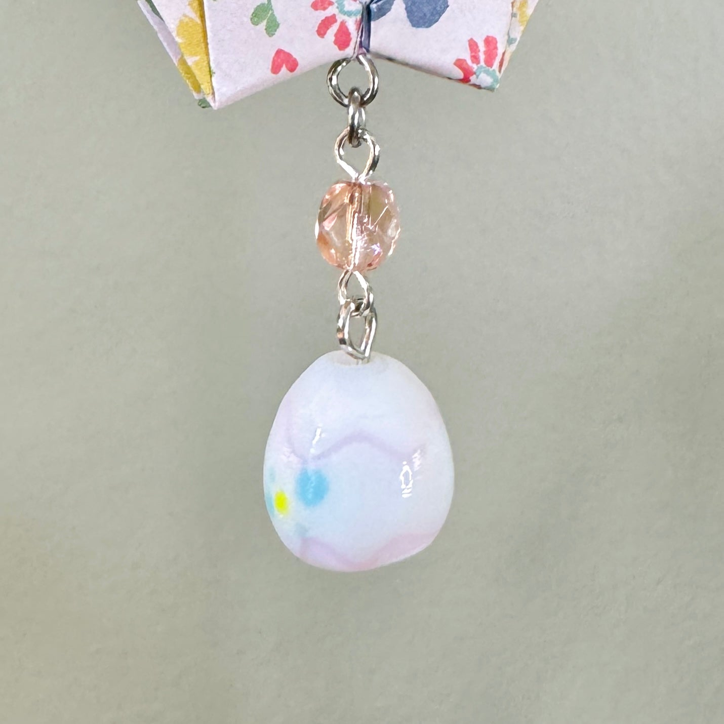 Origami Ornament #2435 - Medium Crane with Glass Beads