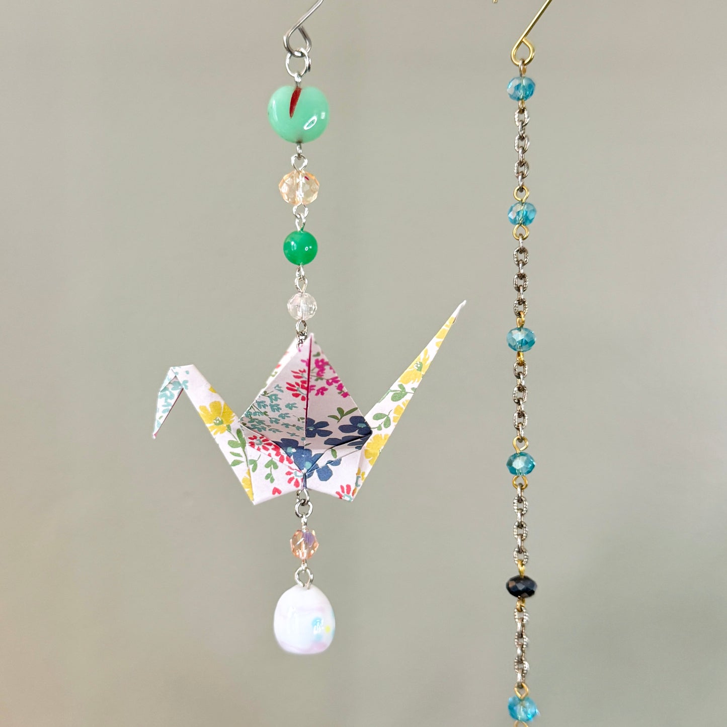 Origami Ornament #2435 - Medium Crane with Glass Beads