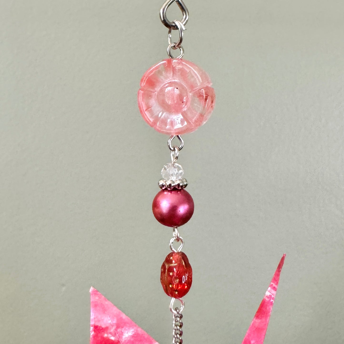 Origami Ornament #2436 - Medium Crane with Letter M Heart Pendant