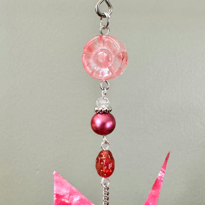 Origami Ornament #2436 - Medium Crane with Letter M Heart Pendant