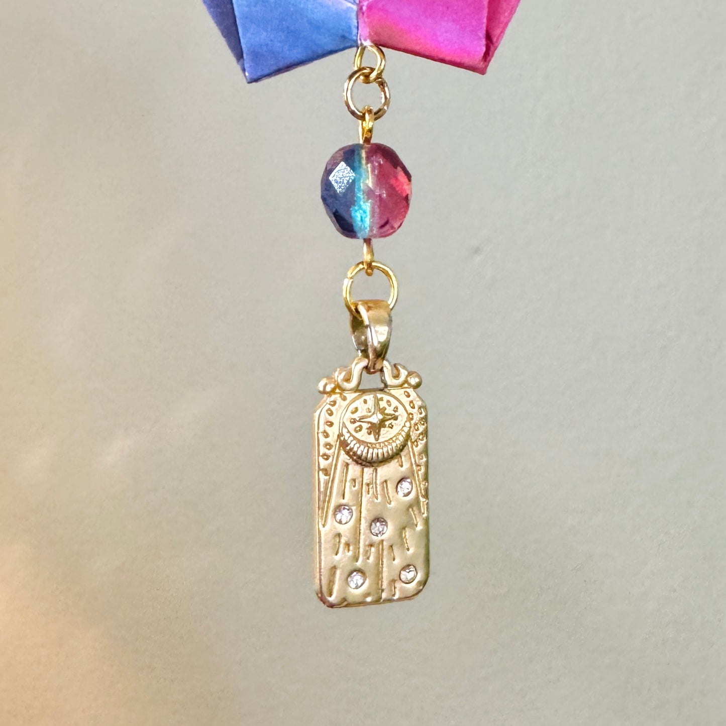 Origami Ornament #2437 - Medium Crane with Repurposed Jewelry