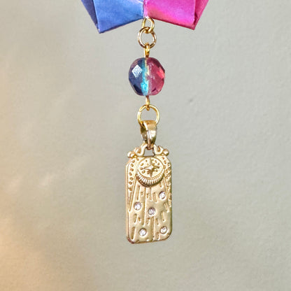 Origami Ornament #2437 - Medium Crane with Repurposed Jewelry