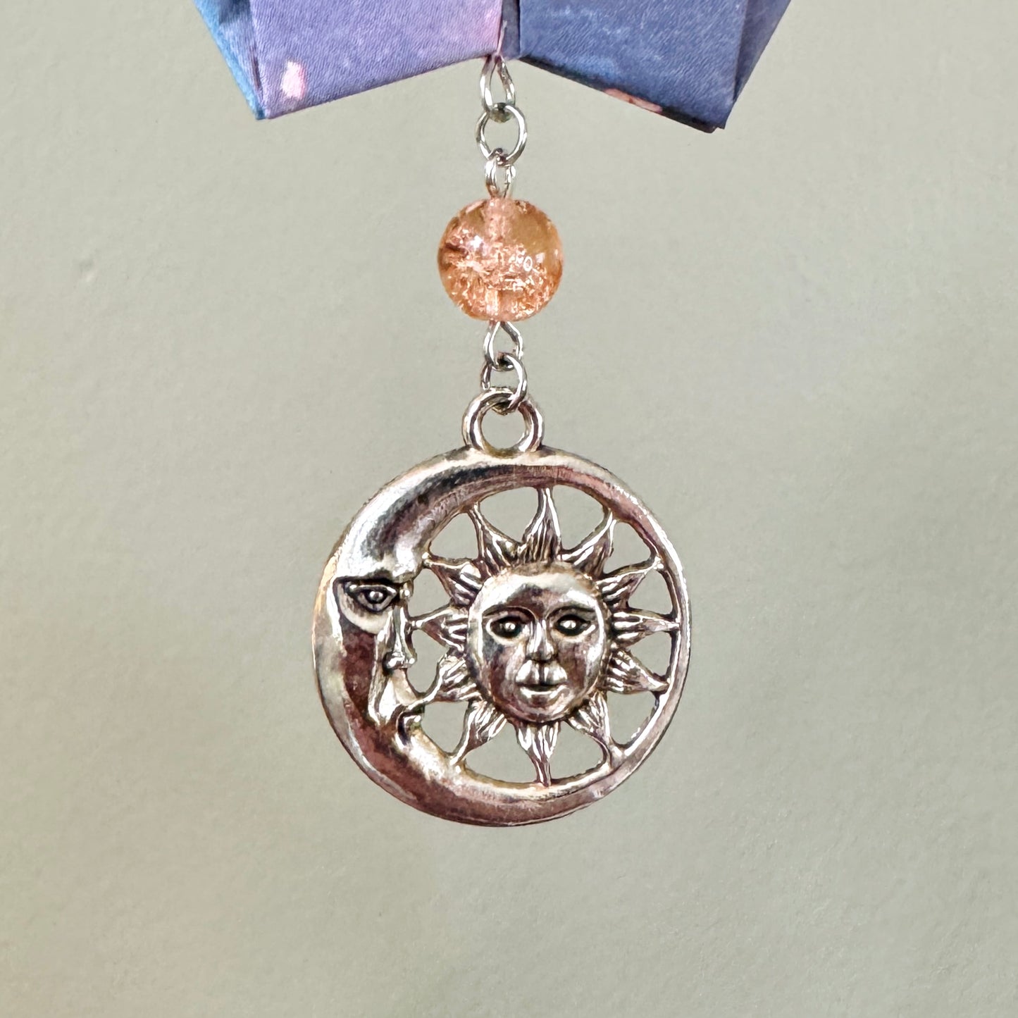 Origami Ornament #2438 - Large Crane with Sun and Moon Charm