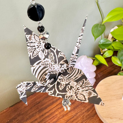 Origami Ornament #2439 - Large Crane with Repurposed Jewelry