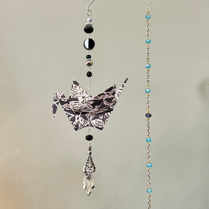 Origami Ornament #2439 - Large Crane with Repurposed Jewelry