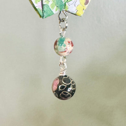Origami Ornament #2464 - Small Crane with Glass and Stone Beads