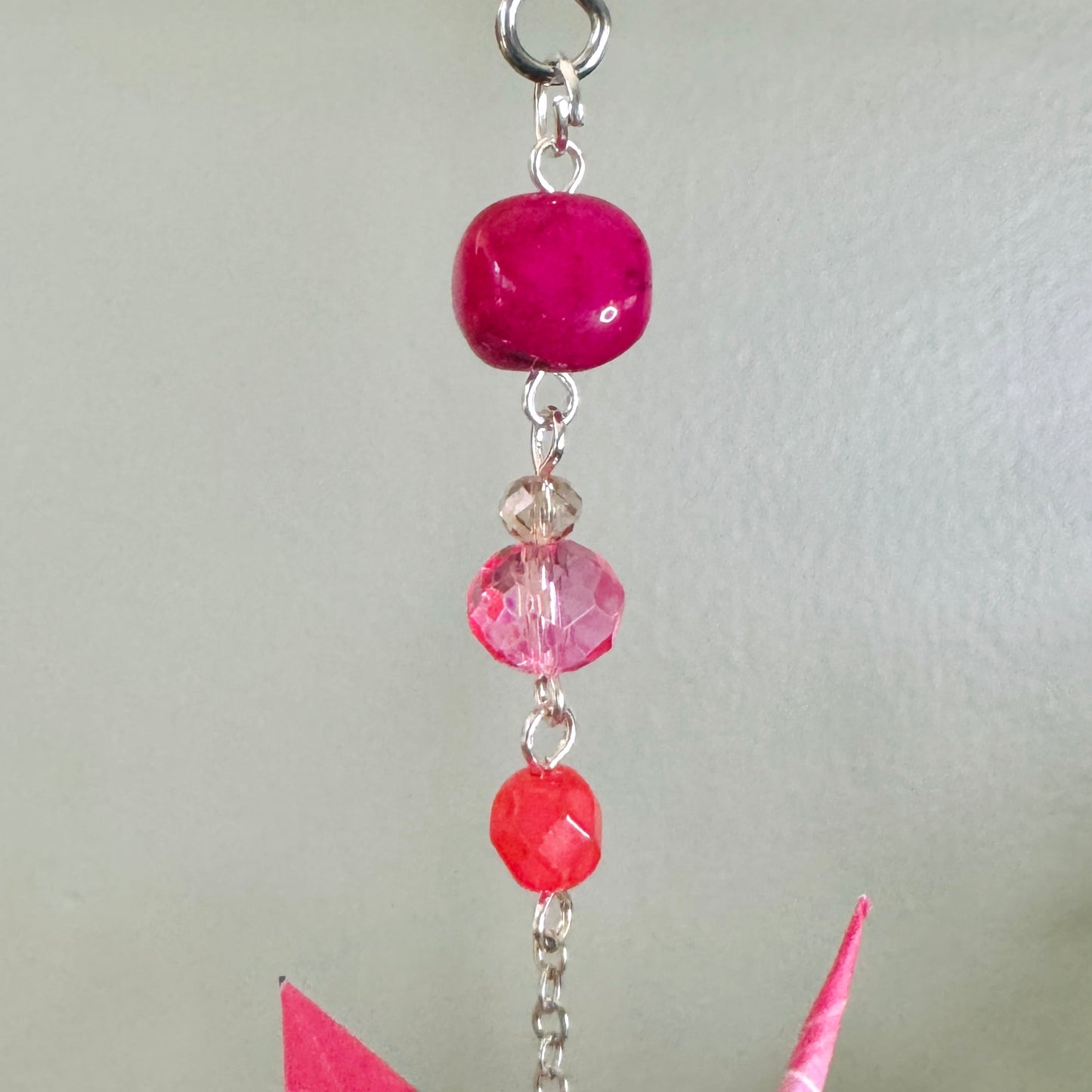 Origami Ornament #2465 - Small Crane with Repurposed Glass Beads