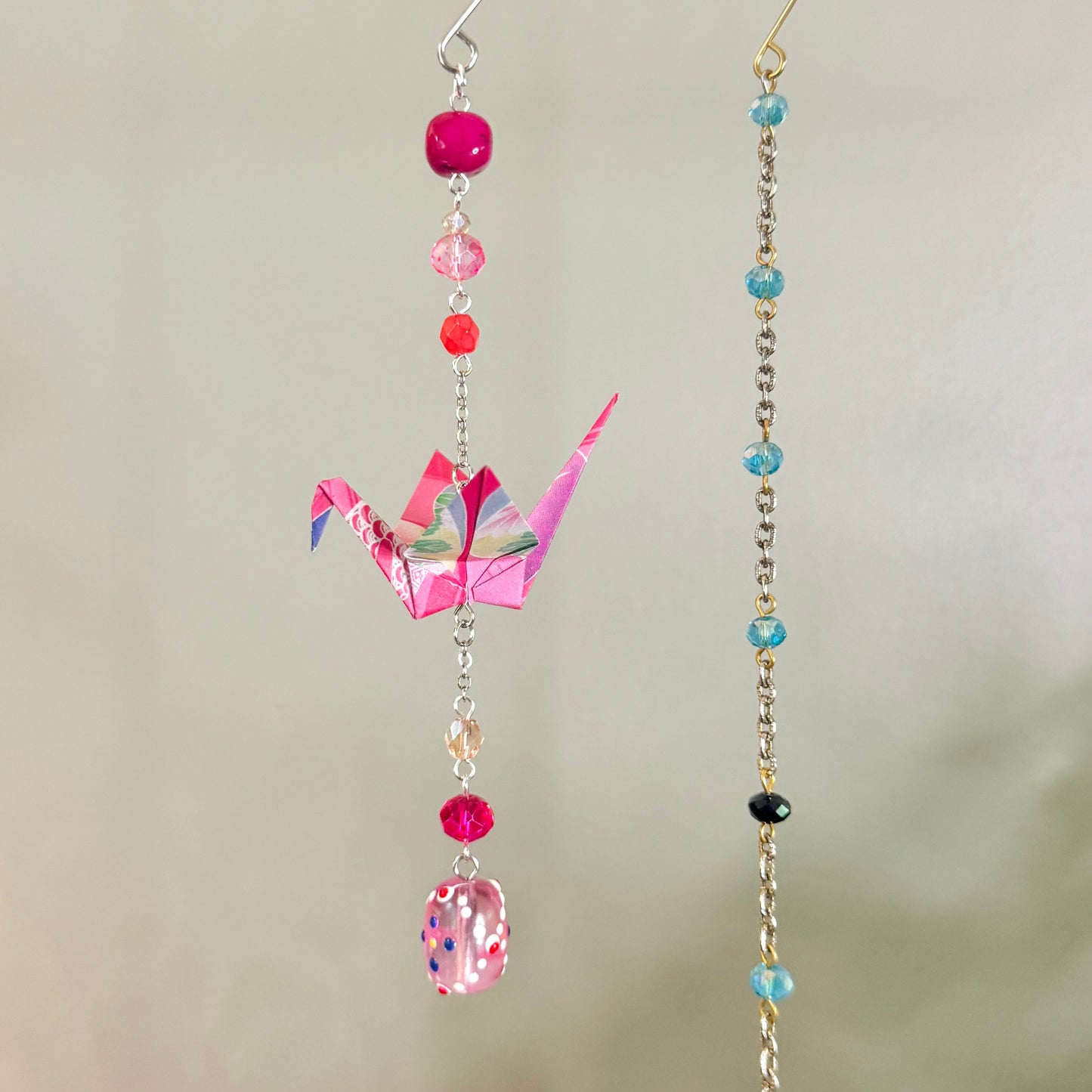 Origami Ornament #2465 - Small Crane with Repurposed Glass Beads